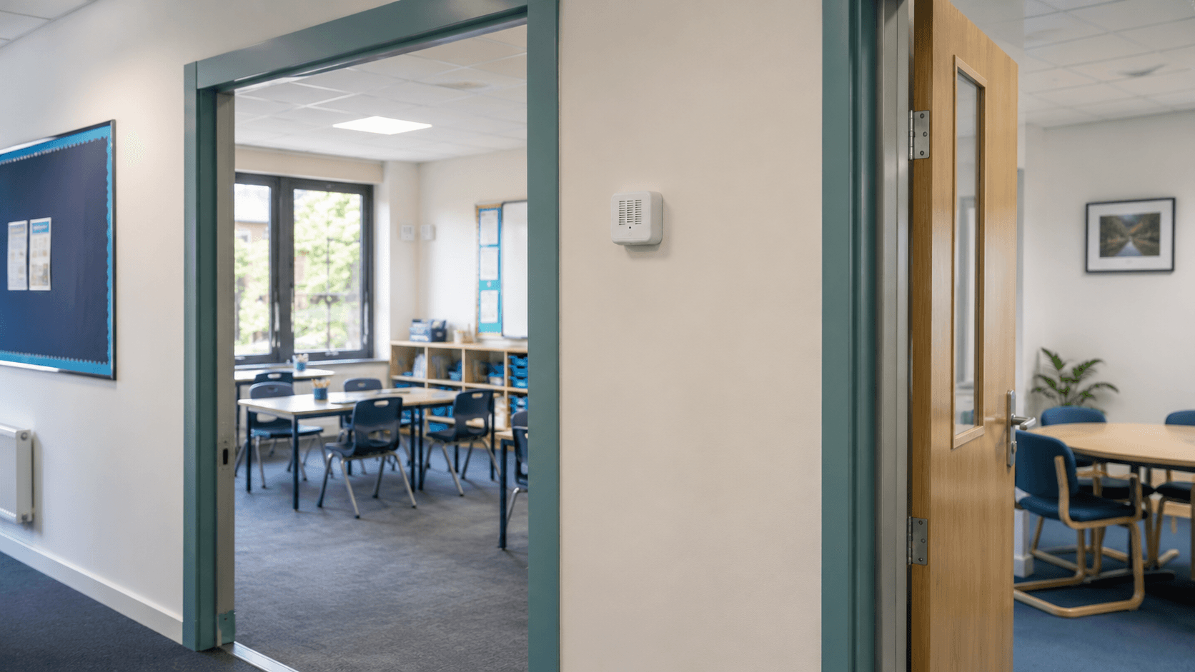 Aeroshi sensor installed in a school corridor outside selected classrooms