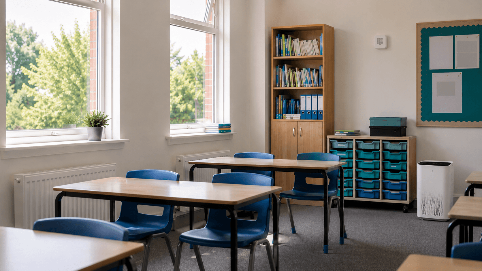 Classroom with an Aeroshi air-quality sensor and purifier for intervention monitoring
